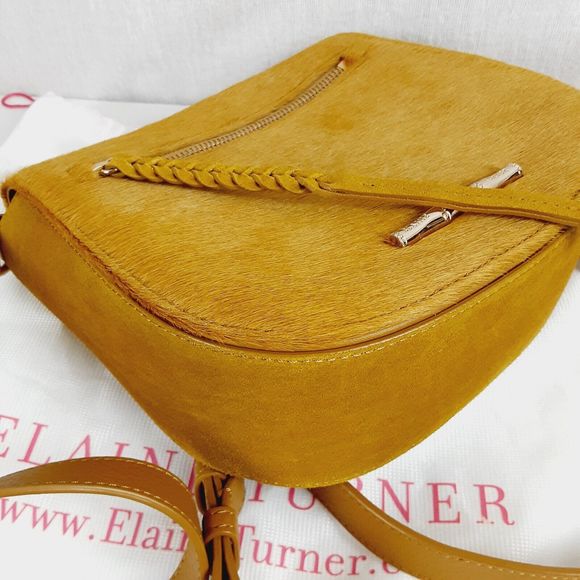 Elaine Turner Cam Crosssbody Bag Calf Hair Golden Flag Handbag with Dust Bag - Picture 3 of 16